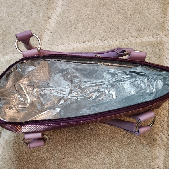Insulated Purple Pink Wine Bottle Tote Bag Purse - Picture 5 of 14